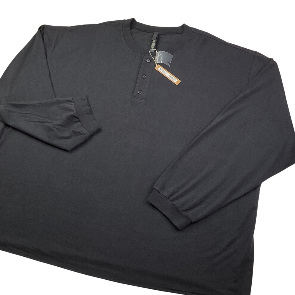 SKIMS Henley Tee Men 4X Ash Black Long Sleeve Jersey Lounge Relaxed Fit NWT